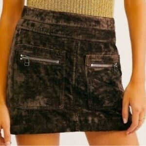 Free People Brown Crushed Velvet Mini Skirt size 8